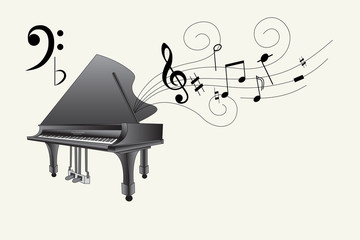 Piano and different music notes