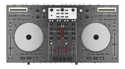 top view of dj mixer controller isolated on white background