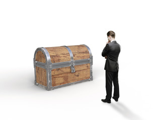 man looking at chest