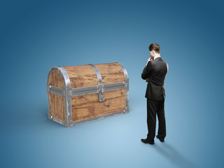 man looking at chest