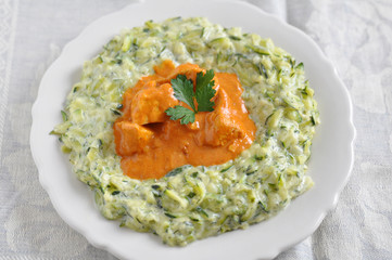 Ungarisches Paprika Hühnchen mit Zucchini Gemüse