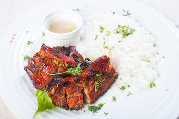 grilled barbecue pork belly with rice