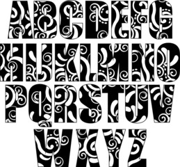 Tribal alphabet letters - b/w