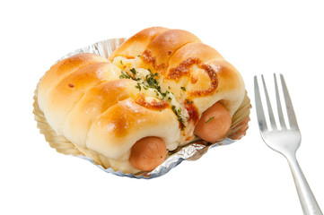 Bread with Sausage on white background