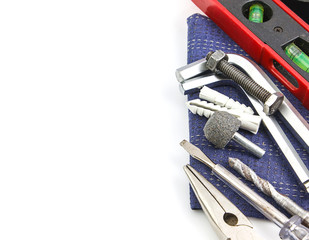 Equipments  on right against white background