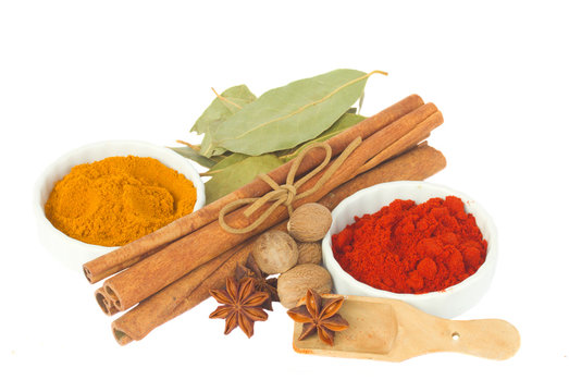 pile of spices on white