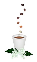 Delicious Disposable Coffee with Beans and Flower