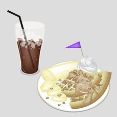 A Delicious Iced Coffee with Tradition Waffle