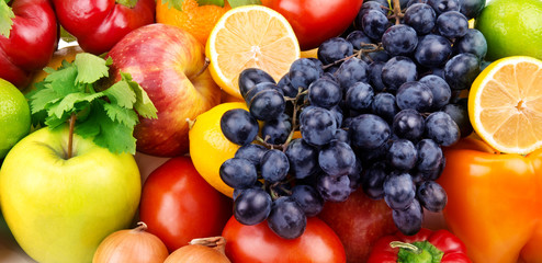 bright background of bright fruit and vegetables