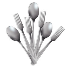 Realistic fork and spoon over white background