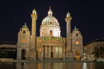 Fototapeta na wymiar Karlskirche in Vienna, Austria at night