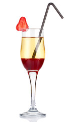 Sliced alcohol cocktail with strawberry isolated on white
