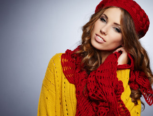 young brunette woman portrait in autumn color