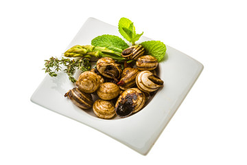 Escargot with asparagus, rosemary, thymus and tomato
