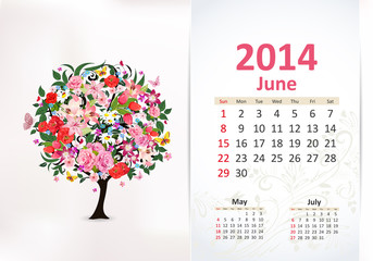 Calendar for 2014, June