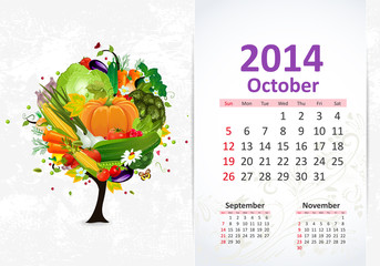Calendar for 2014, October