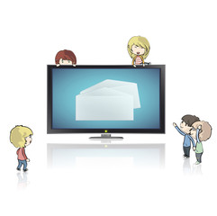 Realistic TV isolated on white background with envelope inside.