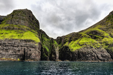 Mountain landscape at the Vestmanna Cliffs in the Faroe Islands