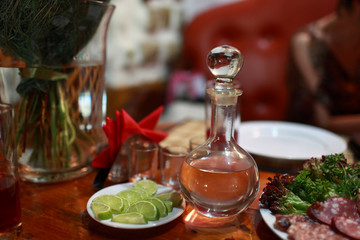 Carafe of tequila in pub