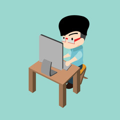 Businessman using pc computer for work