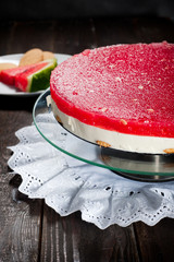 Diet seasonal cake with watermelon jelly and mascarpone cheese