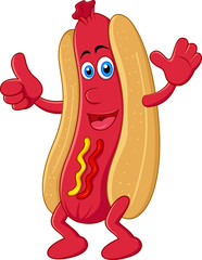 Hot dog cartoon character with thumb up