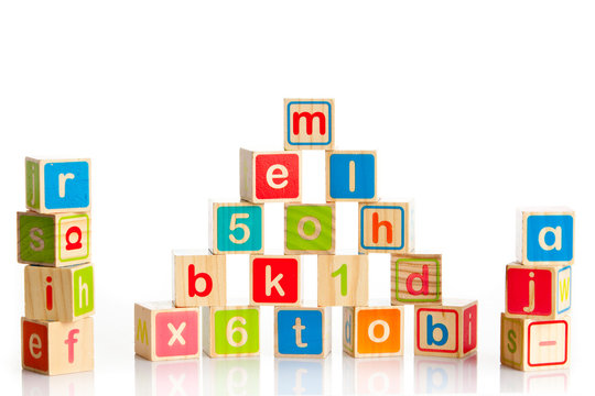wooden toy cubes with letters.  Wooden alphabet blocks.