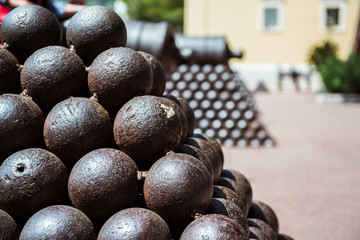 Cannonballs close-up. Photo taken in Princes Palace of Monaco