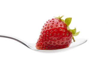 Fresh strawberry in front of a white background.