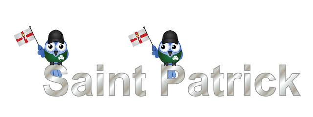 Saint Patrick text and patriotic bird waving flag