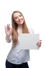Fototapeta premium businesswoman holding sign