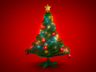 Christmas tree on red background