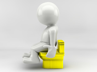 3D man sits on toilet bowl