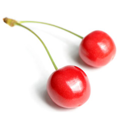 Two Red Sweet Cherries Isolated on White Background