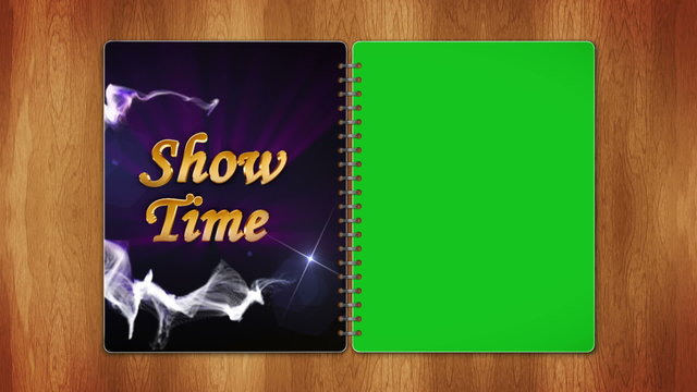 Show Time Text in Book, Loop, With Green Screen
