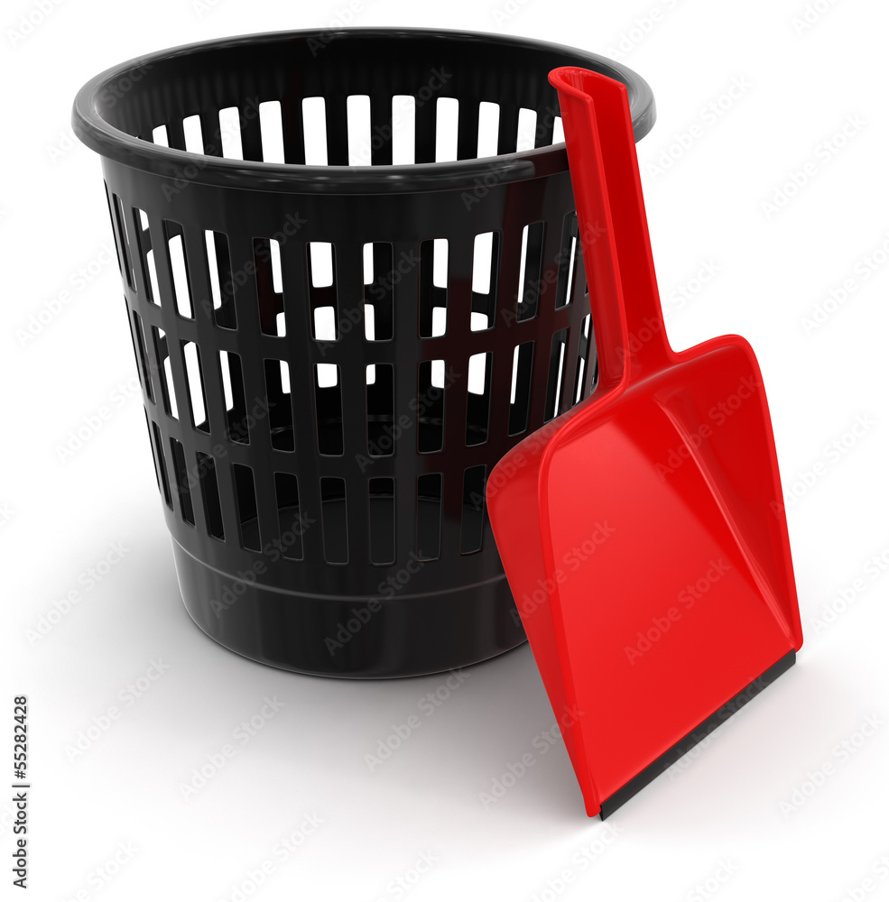 Poster garbage basket and dustpan (clipping path included)