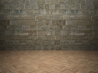 Brick wall and laminate floor