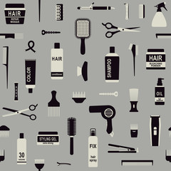 Hair styling related vector seamless pattern background 2