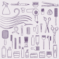 Hand drawn hair styling icons set