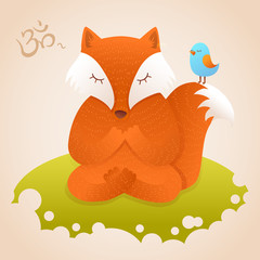 Cute fox sitting in yoga lotus pose © Yuzach