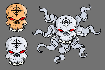 Octopus Head Skull - Vector Cartoon Illustration