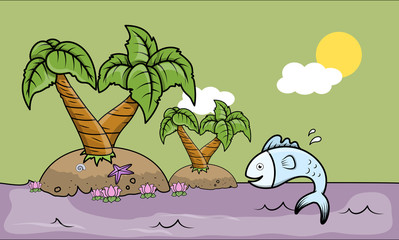 Beautiful Cartoon Island - Vector Illustration