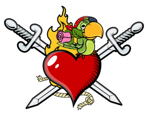 Crossed Swords Heart Valentine Pirates Tattoo - Vector Art