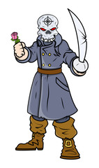 Captain Pirate with Sword and Rose - Vector Cartoon Illustration