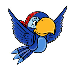 Pirate Blue Parrot - Vector Cartoon Illustration