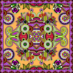 Traditional ornamental floral paisley bandanna.