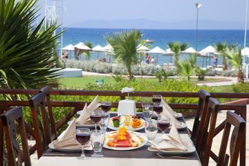 Restaurant table by the sea