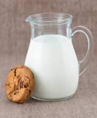 Chocolate chips cookie and milk
