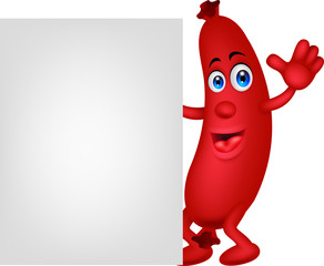 sausage cartoon with blank sign