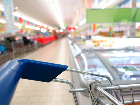 view of a shopping cart at supermarket